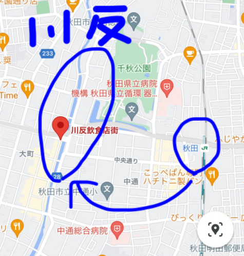 秋田川反の地図